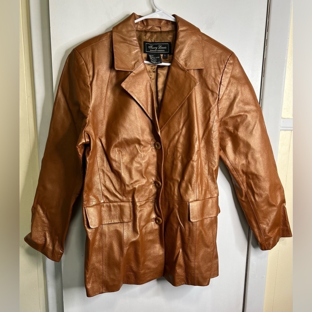 Terry Lewis Classic Luxuries Genuine Leather Button Down Blazer Jacket